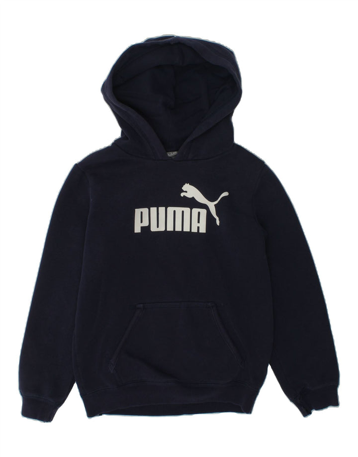 PUMA Boys Graphic Hoodie Jumper UK 24/26 7-8 Years Navy Blue Cotton | Vintage Puma | Thrift | Second-Hand Puma | Used Clothing | Messina Hembry 