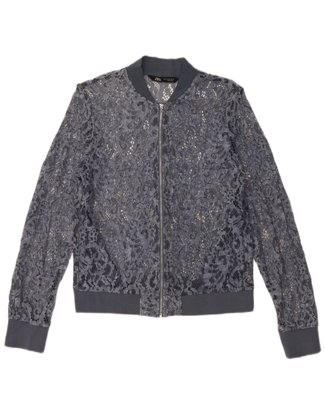 Zara Womens Crop See Through Cardigan Top UK 12 Bleu Moyen Floral