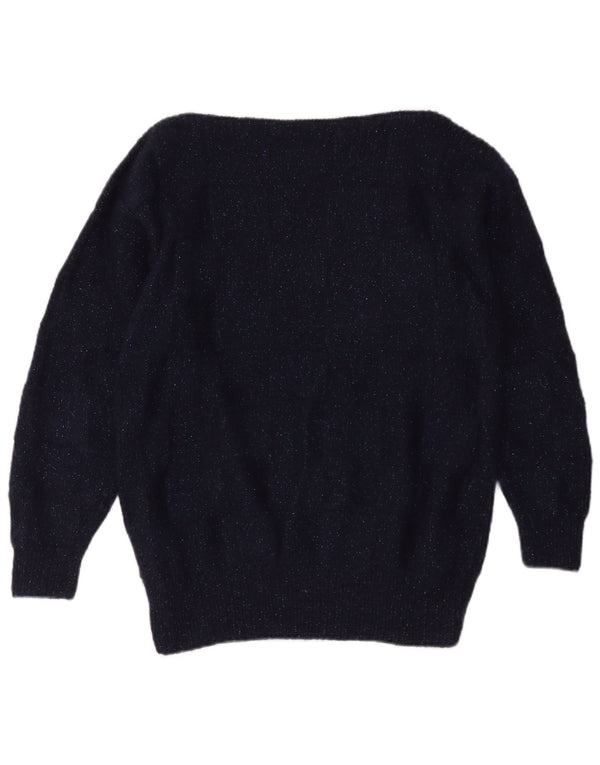 vintage Womens Boat Neck Jumper Sweater UK 16 Grand Bleu Marine Moucheté