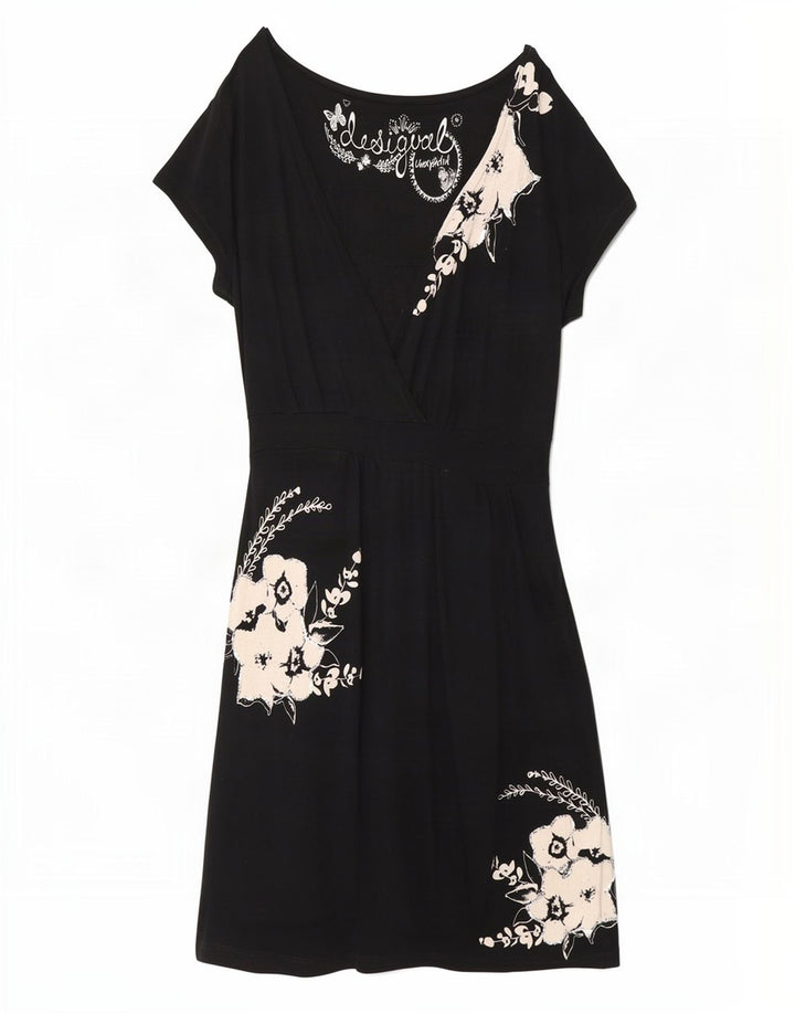 Desigual Robe basique pour femme UK 46 Large Viscose florale noire