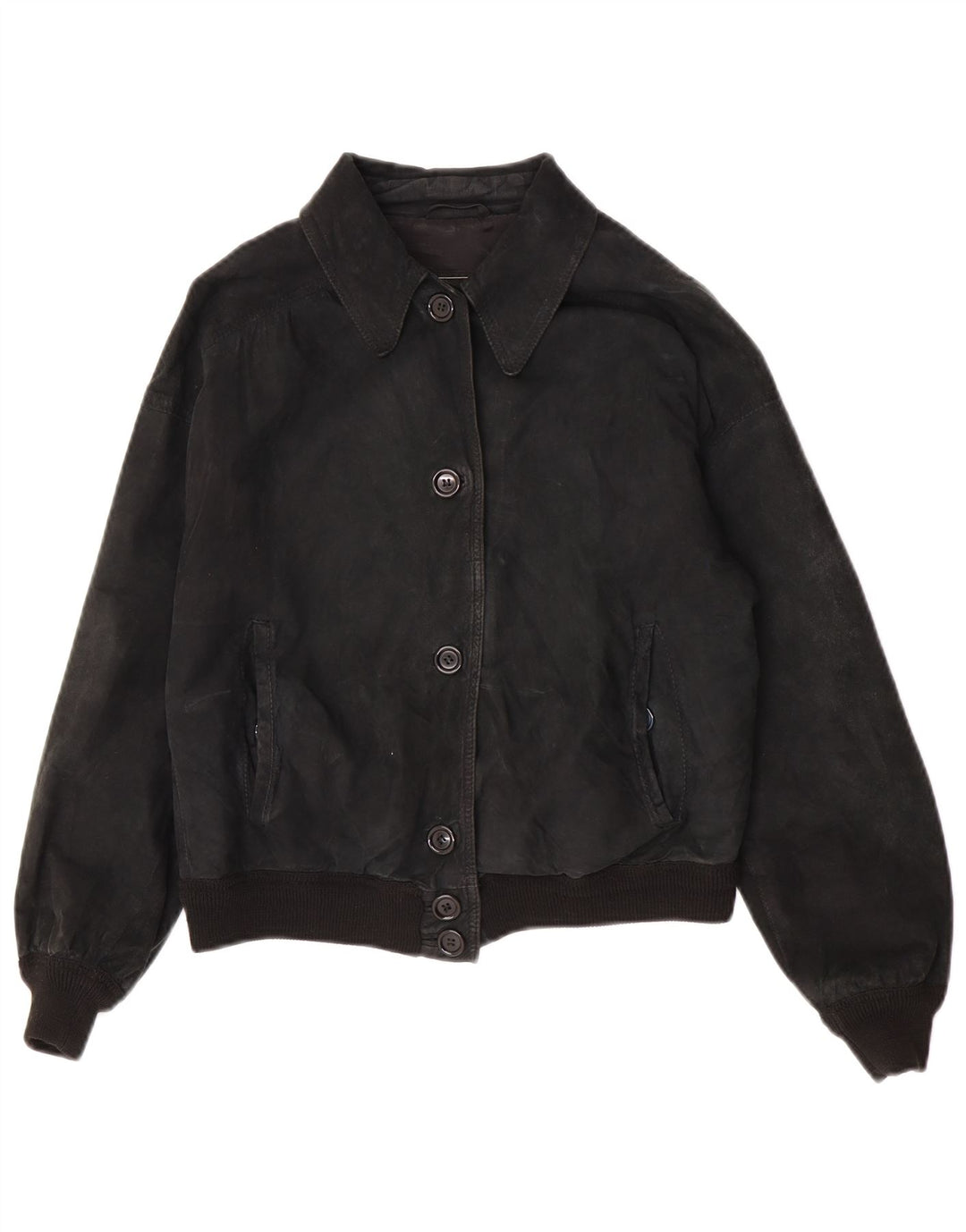 veste en daim crop femme vintage UK 14 noir moyen
