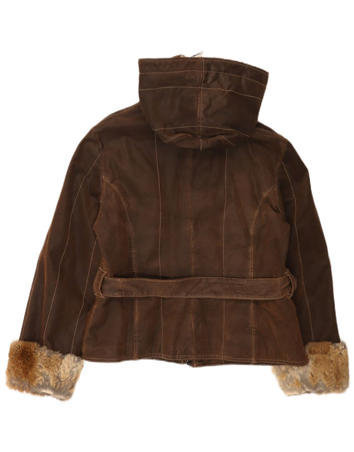 Veste en cuir à capuche femme vintage IT 48 XL Cuir Marron