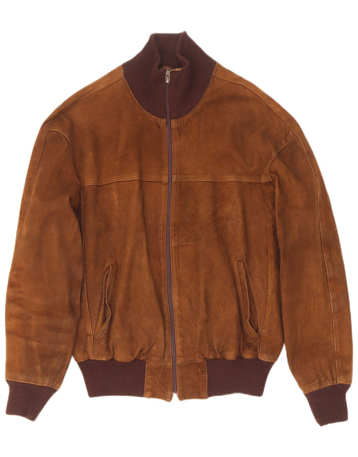 vintage Mens Suede Bomber Jacket IT 50 Grand Brun
