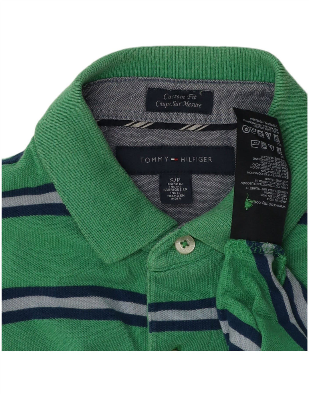TOMMY HILFIGER Polo sur mesure pour homme Petit coton rayé vert
