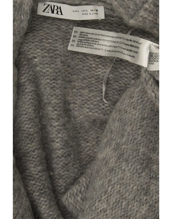 Zara Cardigan surdimensionné à nouer sur le devant pour femme UK 16 Grand nylon gris