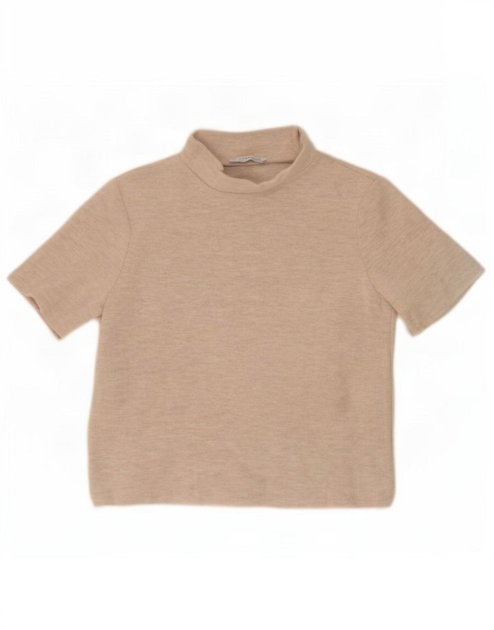 Zara Femmes Trafaluc Crop T-Shirt Top UK 14 Beige Moyen Polyester