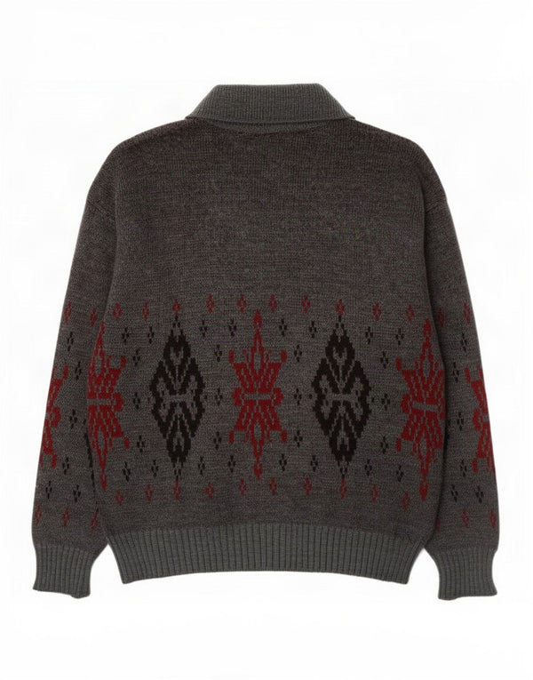 vintage Mens Polo Neck Jumper Pull IT 54 XL Gris Géométrique Laine