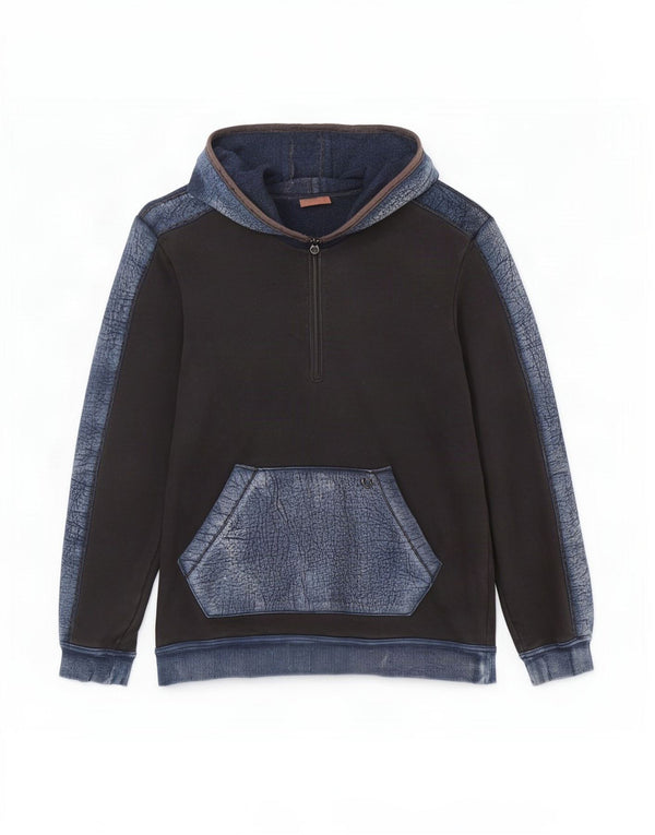 True Religion Pull à capuche à col zippé pour homme en coton color block noir moyen