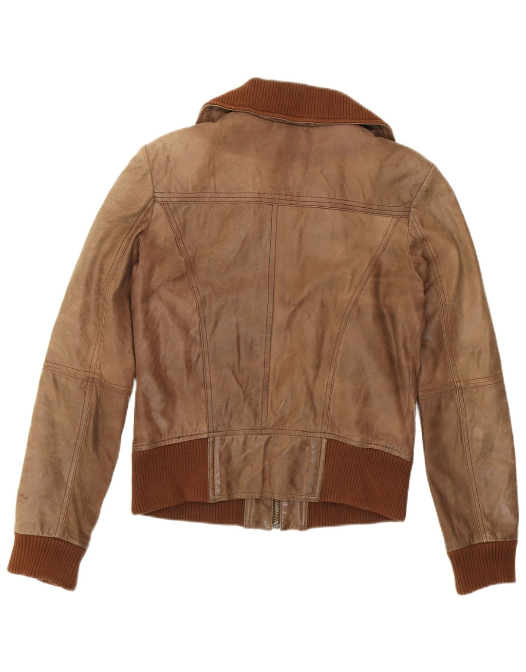 Bershka Veste bomber en cuir pour femme UK 14 Grand cuir marron