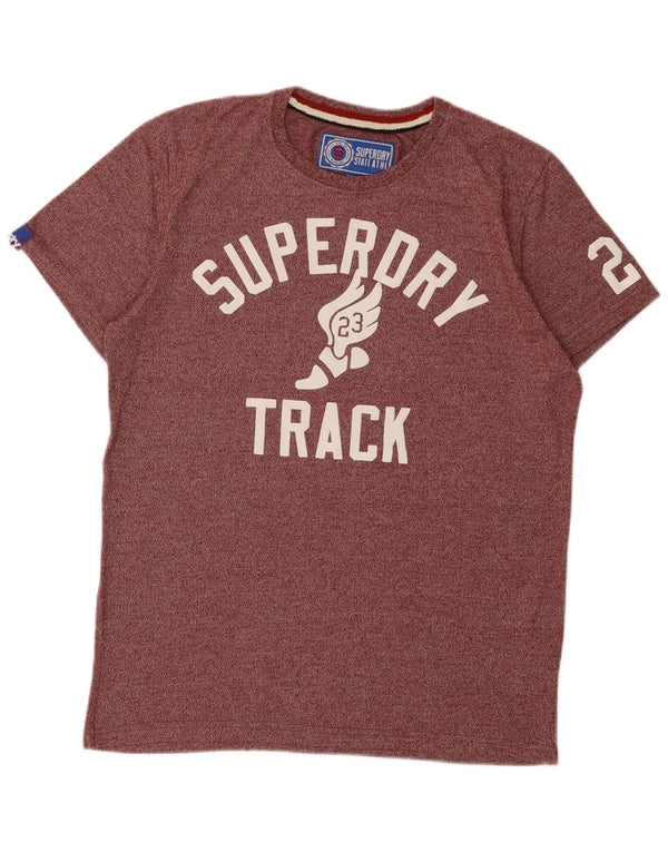 Superdry T-Shirt Graphique Top XL Coton Chiné Bordeaux Homme