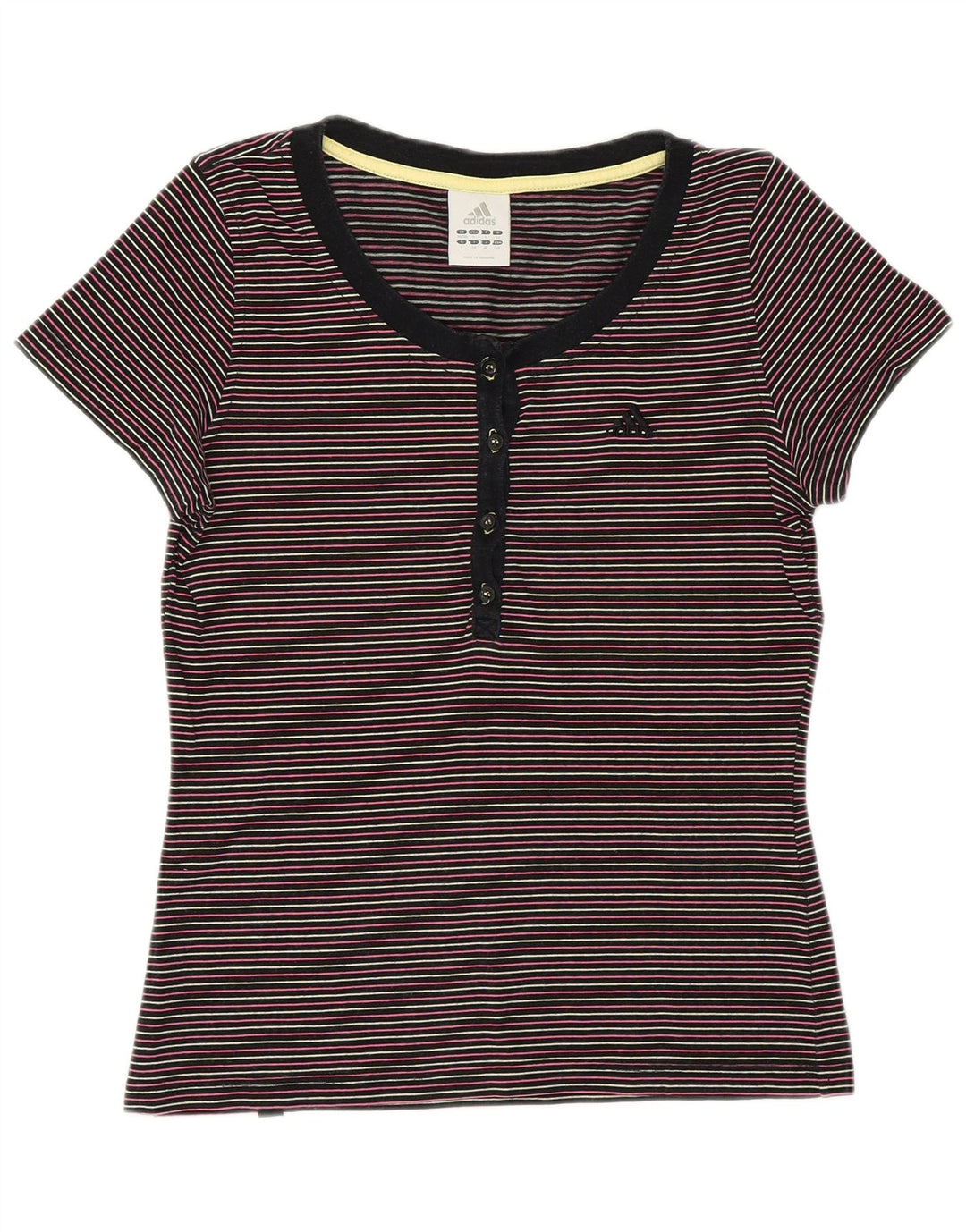 ADIDAS T-Shirt Femme Top UK 8/10 Petit Coton Rayé Multicolore