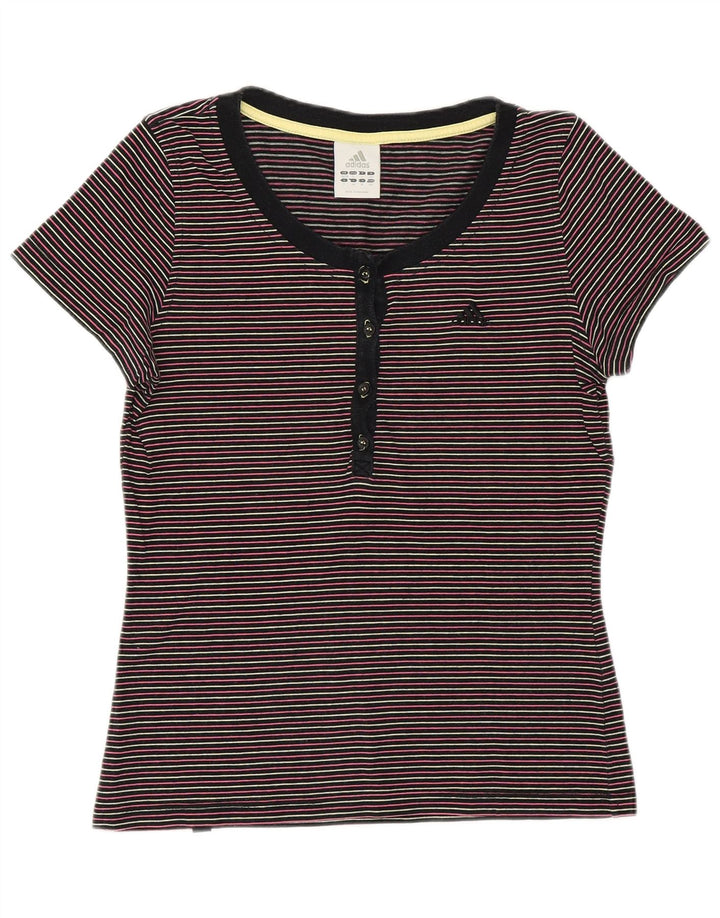 ADIDAS T-Shirt Femme Top UK 8/10 Petit Coton Rayé Multicolore