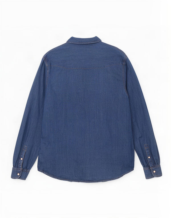 Wrangler Chemise en jean coupe ajustée pour homme en coton bleu moyen