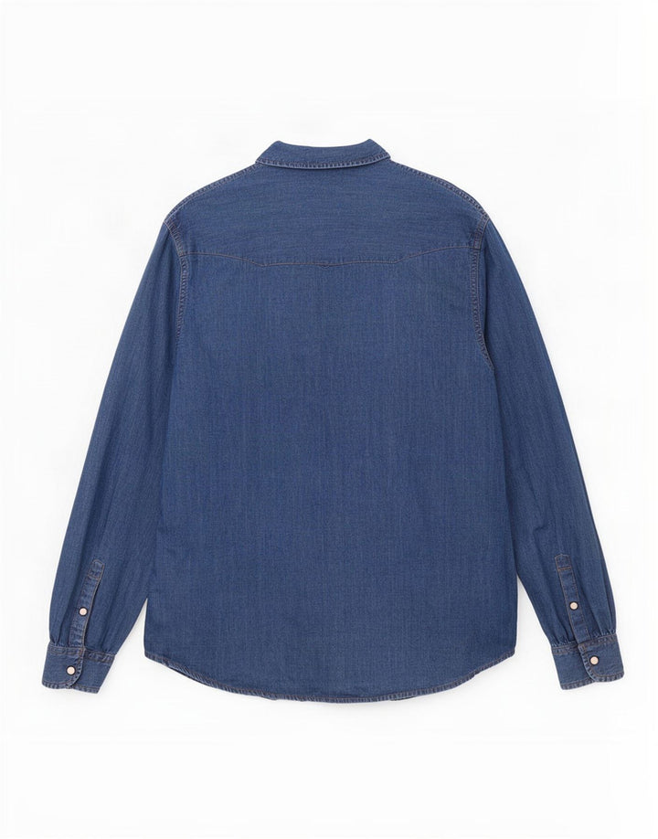 Wrangler Chemise en jean coupe ajustée pour homme en coton bleu moyen