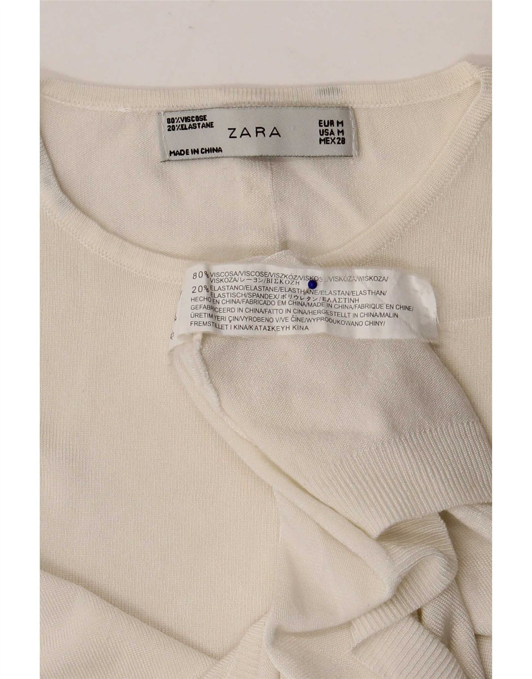 Zara Femmes Crop Débardeur UK 12 Moyen Blanc Viscose