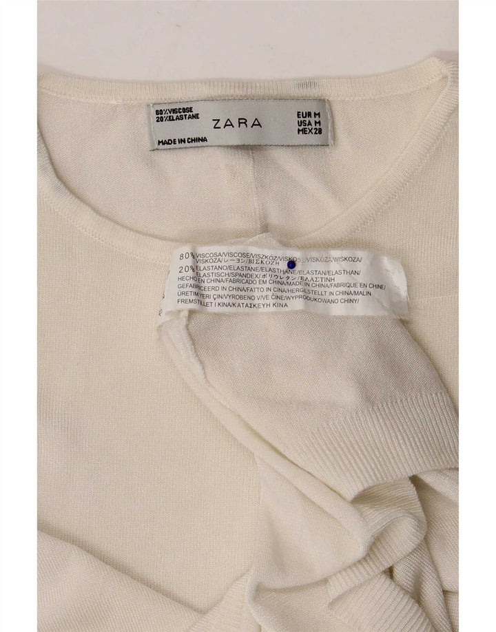 Zara Femmes Crop Débardeur UK 12 Moyen Blanc Viscose