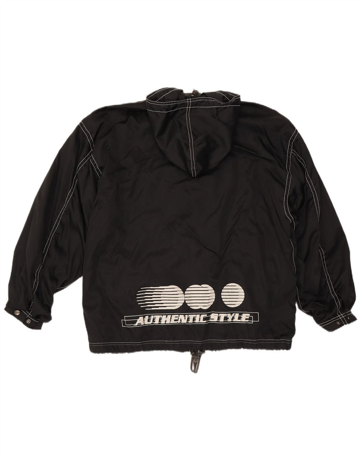 vintage Mens Graphic Hooded Rain Jacket UK 40 Grand Noir