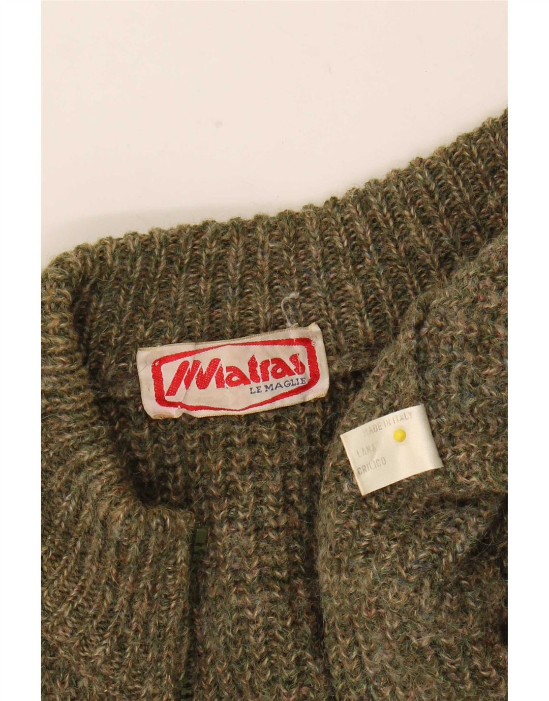 vintage Mens Full Zip Cardigan Pull Moyen Kaki Moucheté Laine