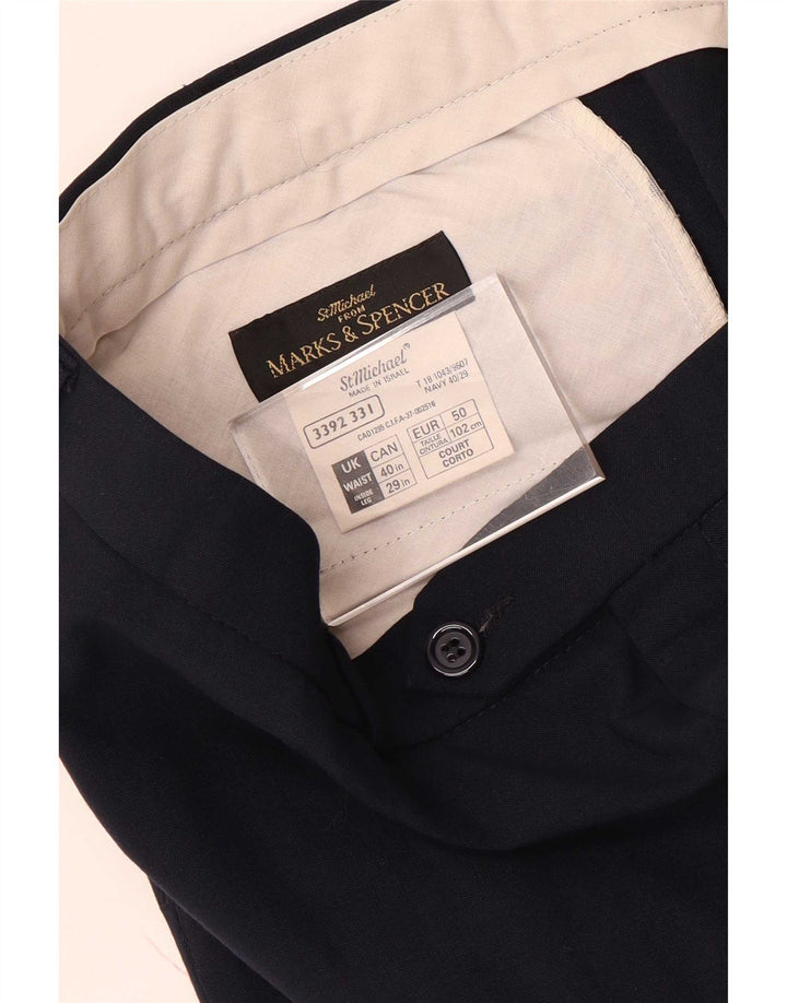 Marks & Spencer Pantalon de costume fuselé pour homme W40 L29 Bleu marine Polyester