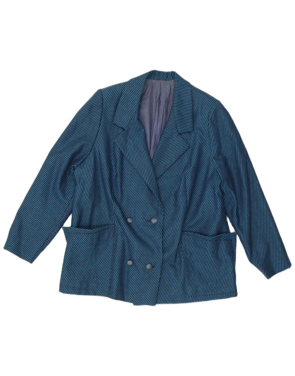 vintage Femme Double Breasted Blazer Veste UK 18 XL Bleu Rayé