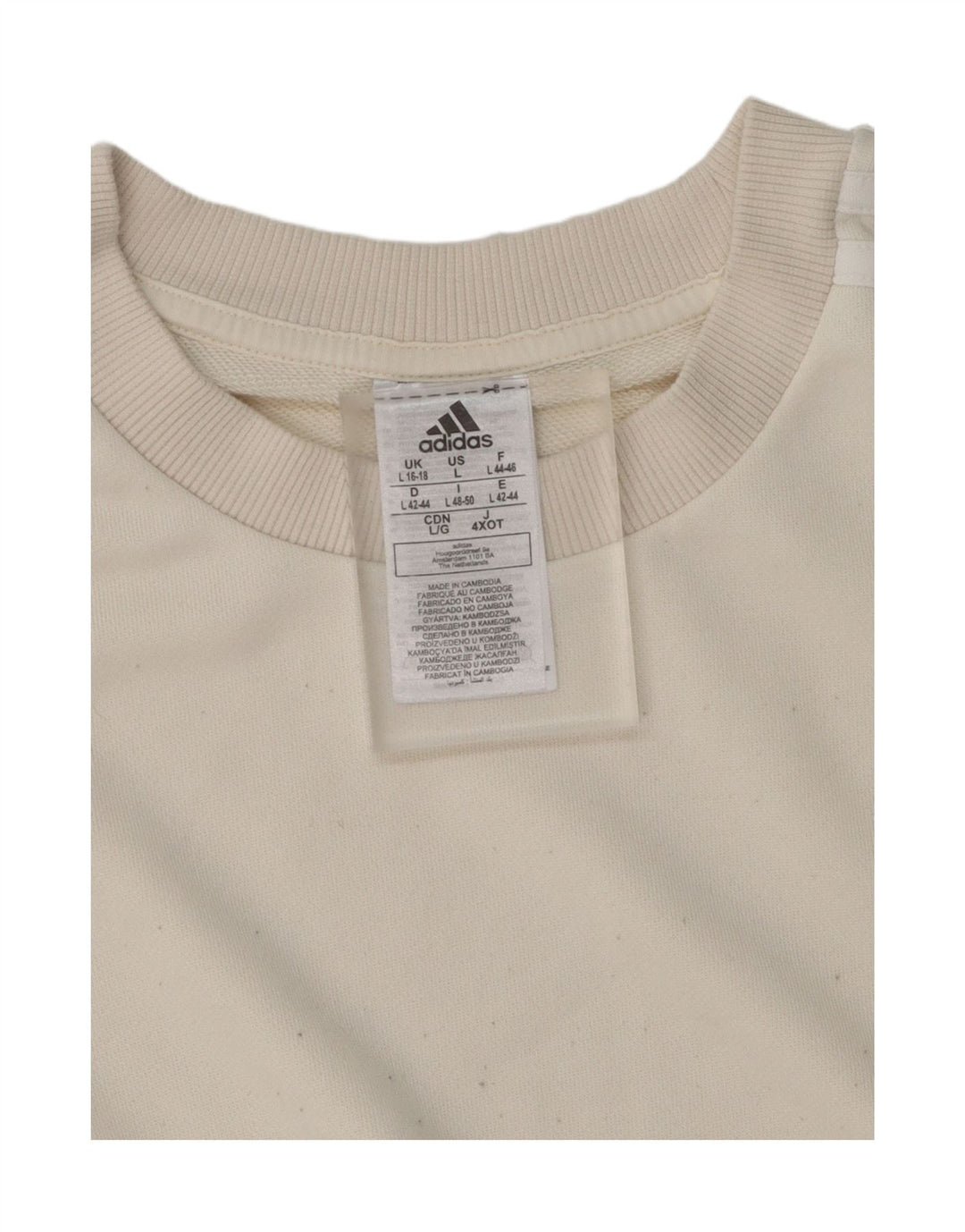 ADIDAS Womens Oversized Sweatshirt Jumper UK 16/18 Large White Cotton Vintage Adidas and Second-Hand Adidas from Messina Hembry 