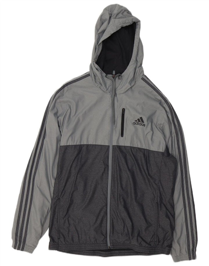 ADIDAS Veste de survêtement à capuche pour homme, grand, gris, color block, nylon