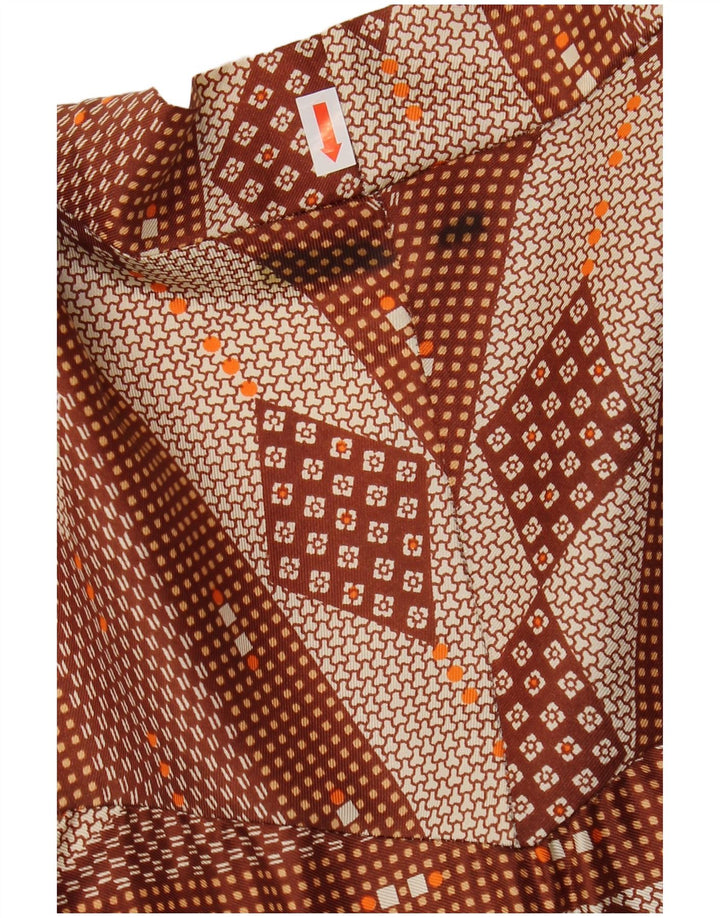 vintage Femme Wrap Maxi Robe UK 12 Moyen Brun Argyle/Diamant