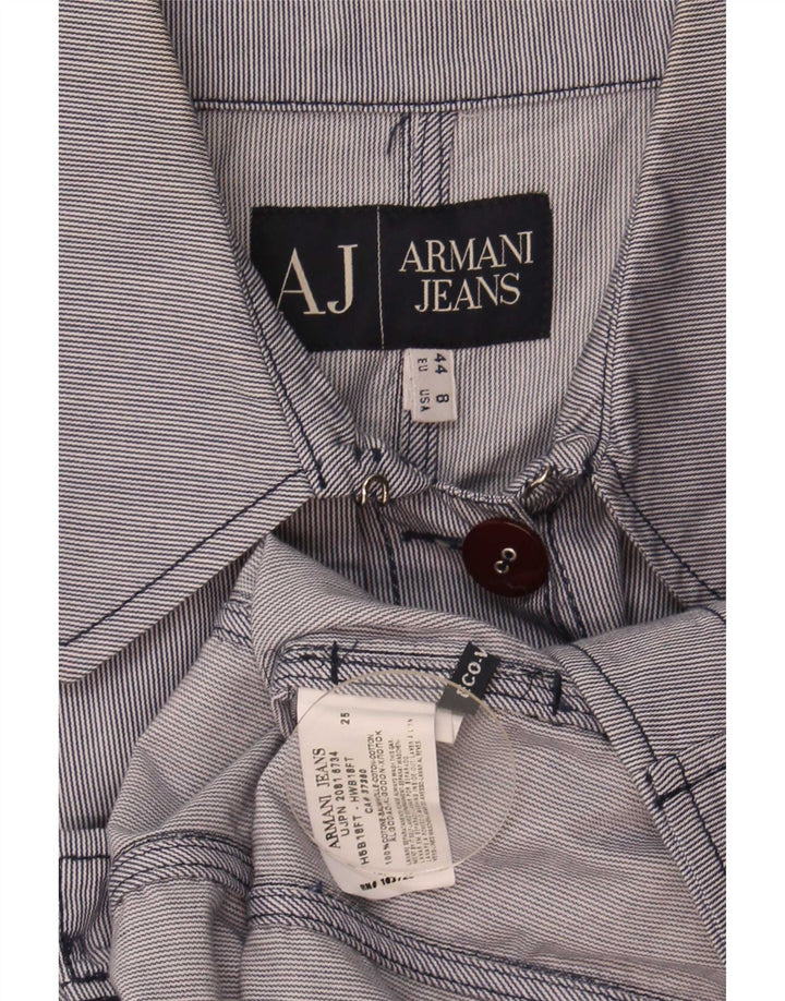 Armani Jeans Veste Bomber Femme US 8 Coton Bleu Moyen À Fines Rayures