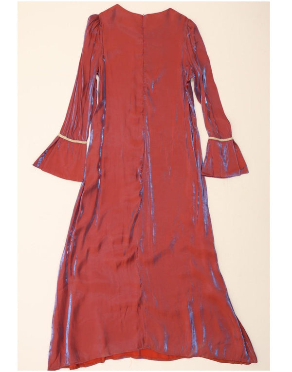 VINTAGE Womens Long Sleeve Maxi Dress UK 14 Medium Red Striped