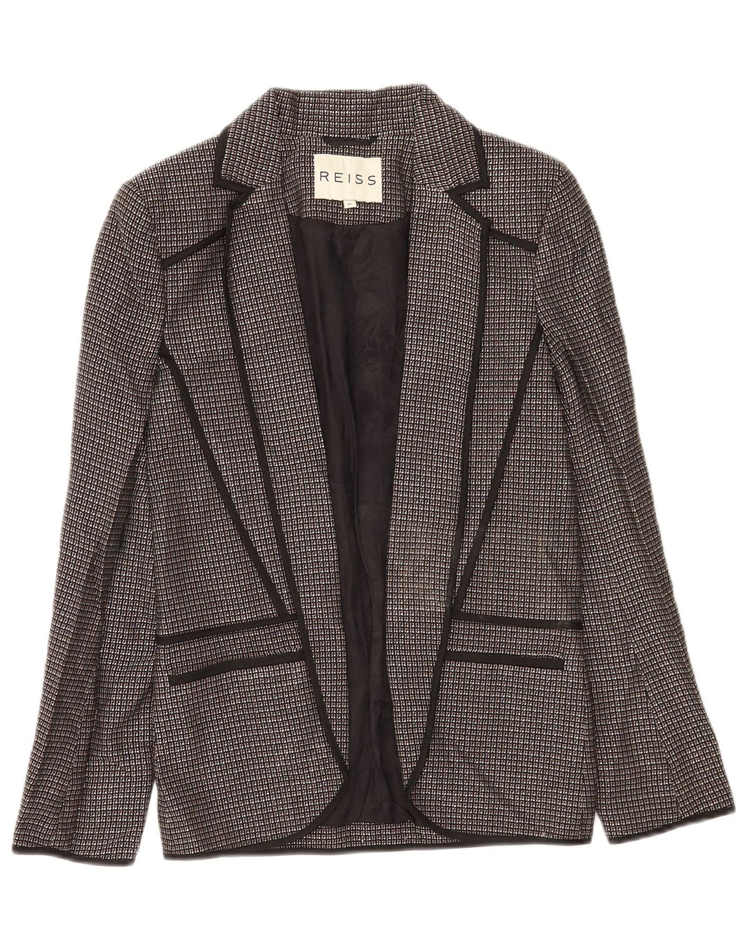 Reiss Veste Blazer Ouverte Femme UK 6 XS Noir Check Viscose