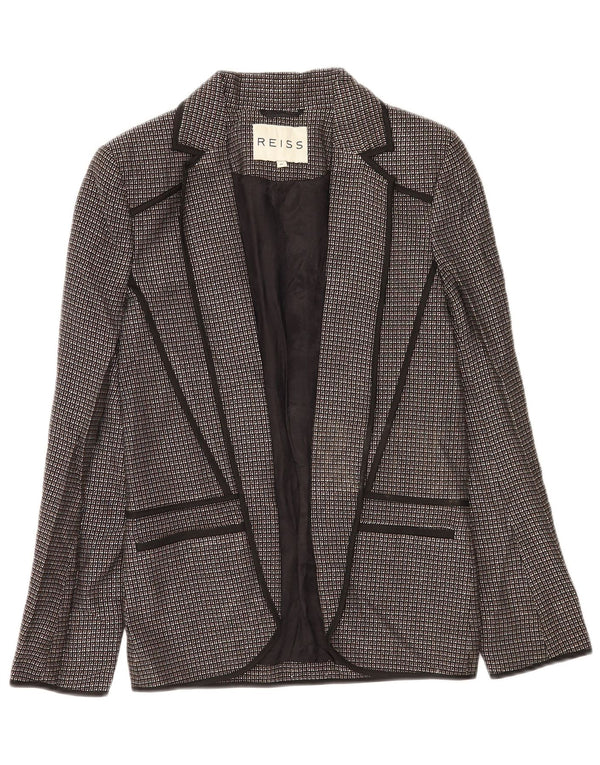 Reiss Veste Blazer Ouverte Femme UK 6 XS Noir Check Viscose