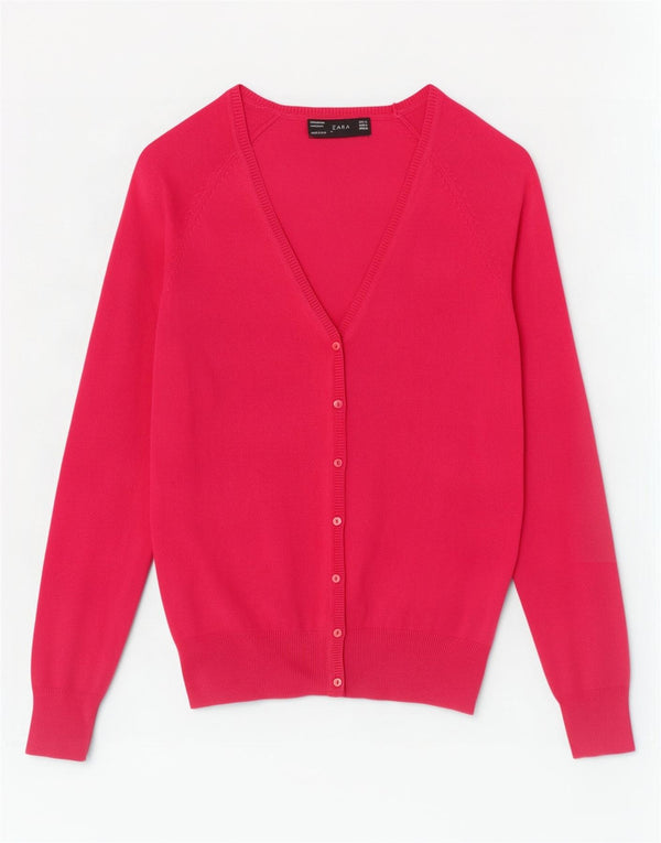 Zara Cardigan Femme Pull UK 12 Coton Rose Moyen