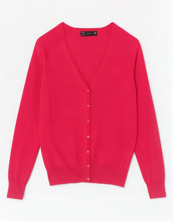 Zara Cardigan Femme Pull UK 12 Coton Rose Moyen