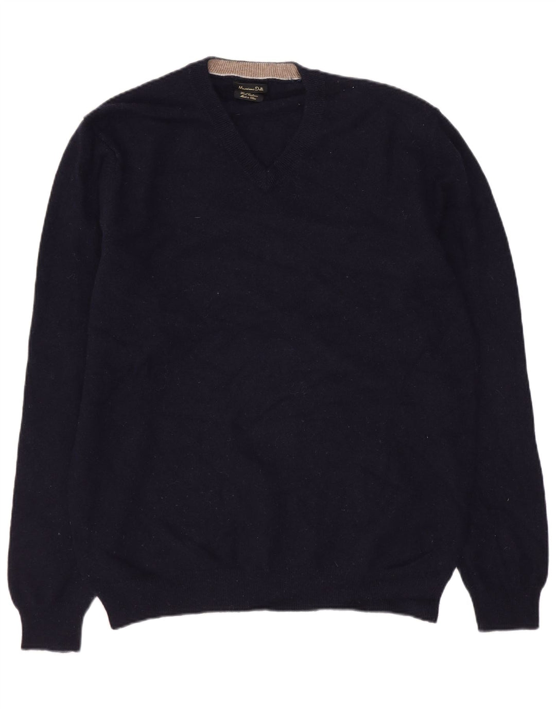 Massimo Dutti Pull col en V pour femme UK 18 XL Bleu marine Laine