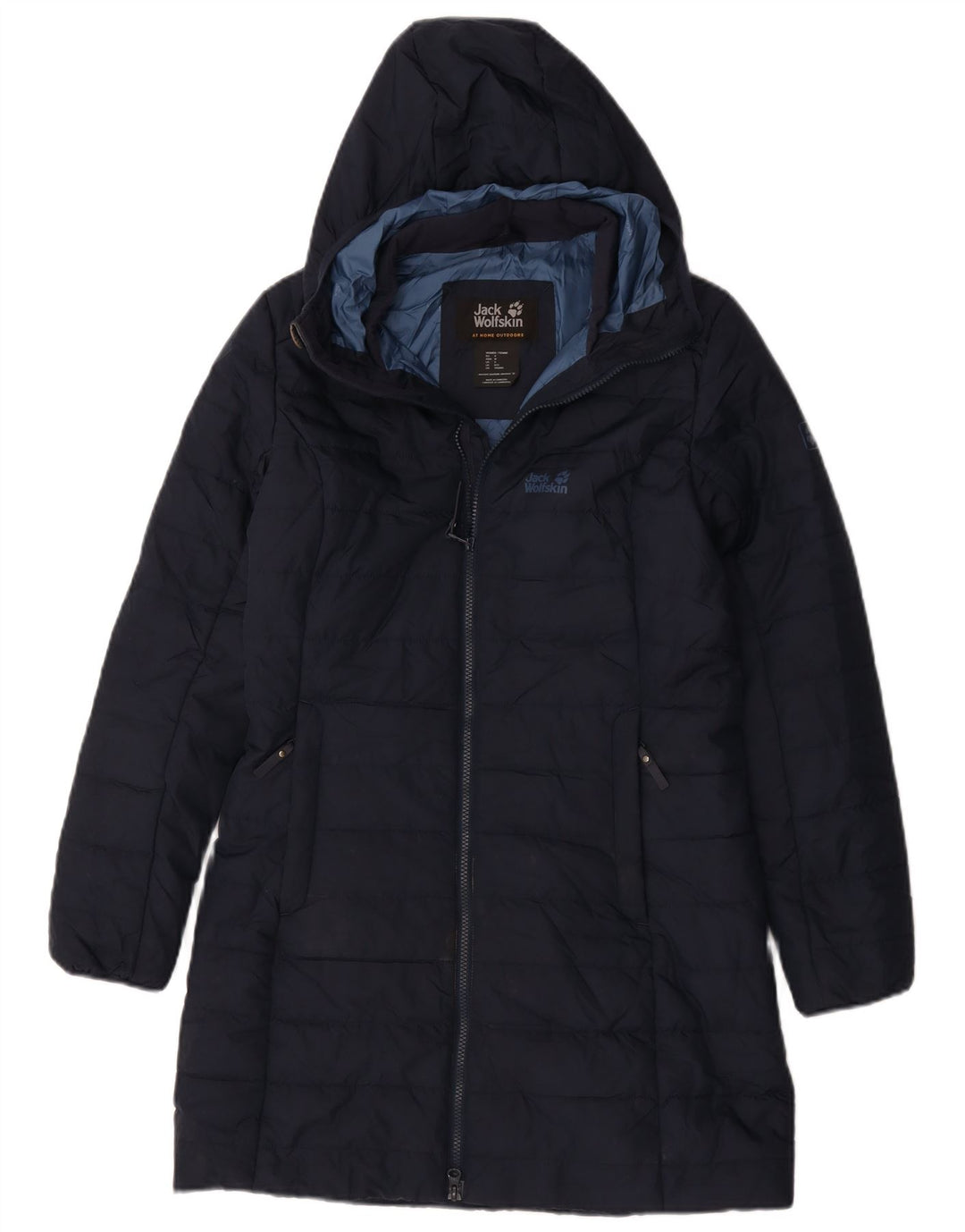 Jack Wolfskin Manteau rembourré à capuche pour femme UK 8/10 Small Bleu marine Polyester