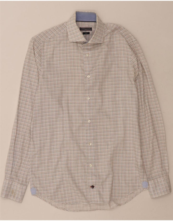 TOMMY HILFIGER Mens Tailored Shirt Size 37 14 1/2 Small White Check Cotton Vintage Tommy Hilfiger and Second-Hand Tommy Hilfiger from Messina Hembry 