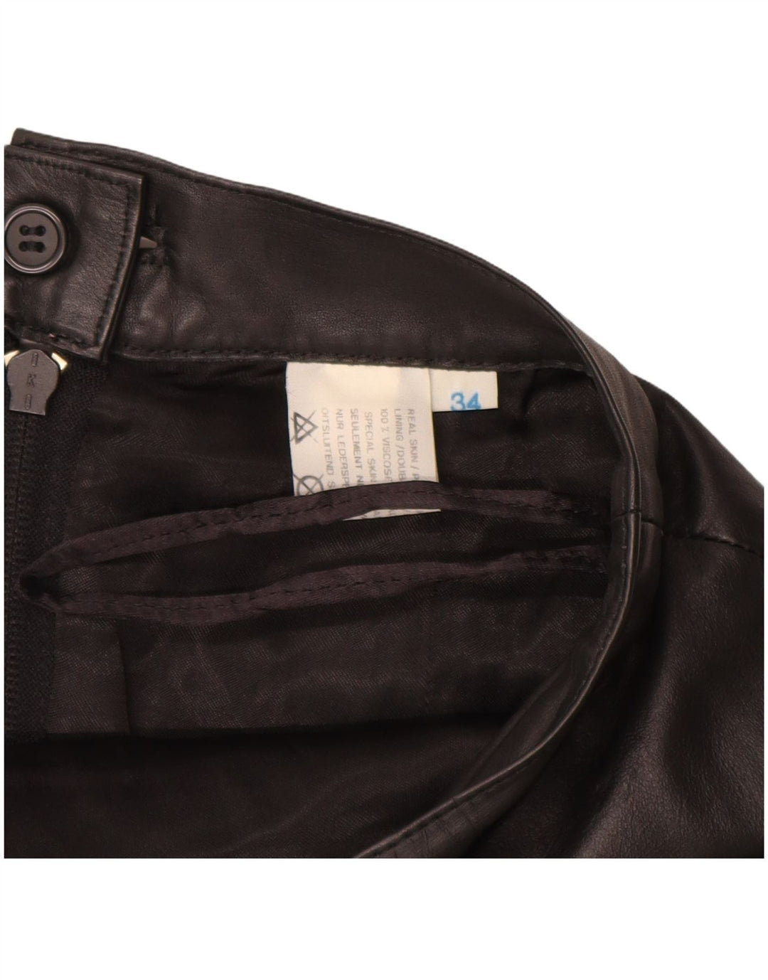 VINTAGE Jupe en cuir femme EU 34 XS W24 Cuir noir