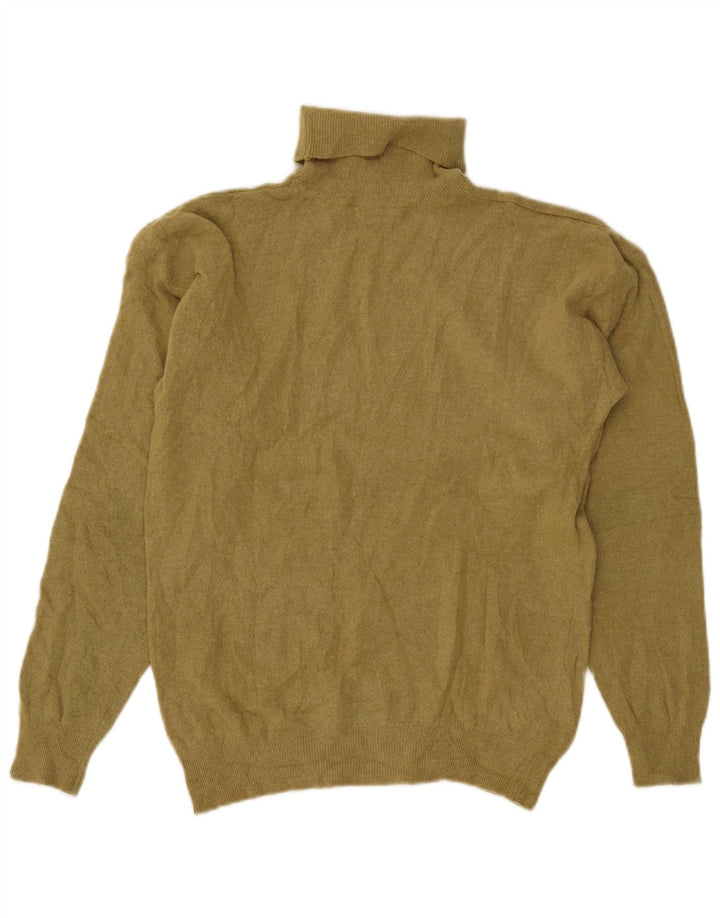 VINTAGE Pull col roulé femme UK 14 Laine d'agneau kaki moyen