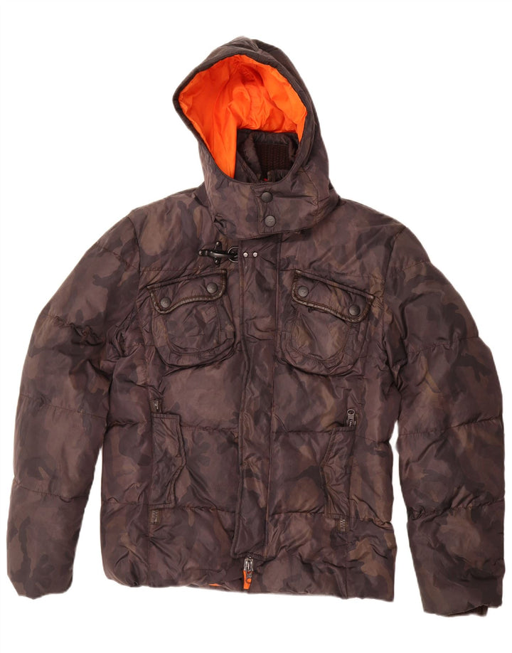 Fay Veste matelassée à capuche pour homme UK 36 Small Marron Camouflage