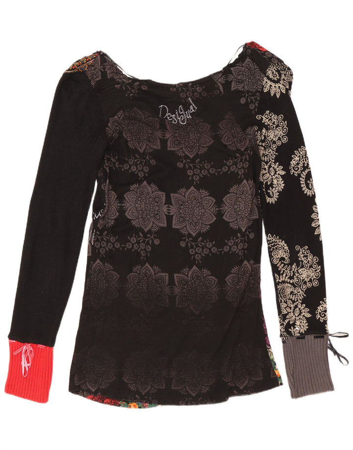 DESIGUAL Haut graphique à manches longues pour femme UK 12 Coton floral noir moyen