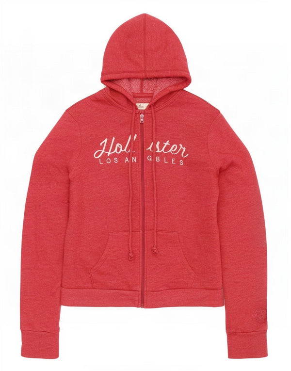 Hollister Pull à capuche zippé graphique pour femme UK 16 Large Rouge Coton