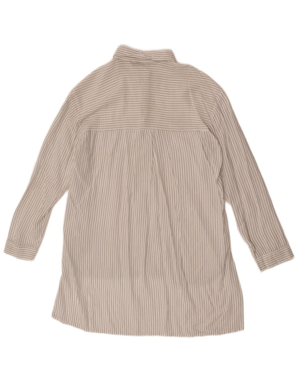 Zara Womens See Through Pullover Shirt UK 16 Large Off Blanc Rayé