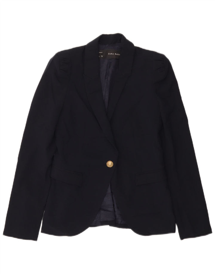 Zara Veste Blazer 1 Bouton Femme UK 6 XS Bleu Marine Polyester
