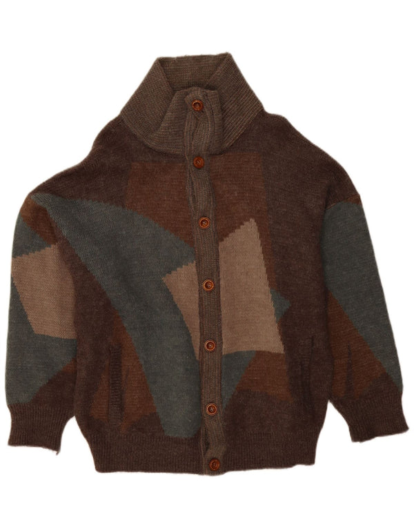 VINTAGE Femmes Cardigan surdimensionné Pull UK 18 XL Brown Patchwork