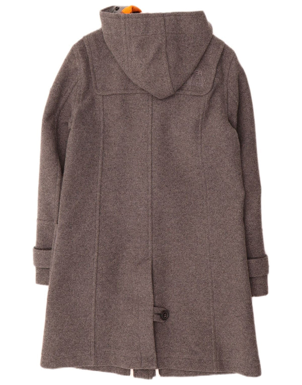 Superdry Duffle Coat À Capuche Femme UK 12 Laine Gris Moyen