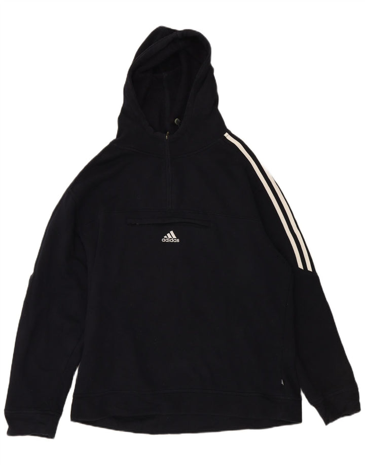 ADIDAS Pull à capuche à col zippé pour homme UK 40/42 Bleu marine moyen Coton