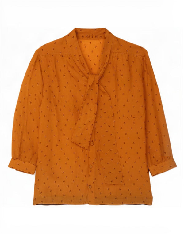 vintage Femmes 3/4 Manches Front Tie Shirt Blouse UK 16 Grand Jaune Repéré