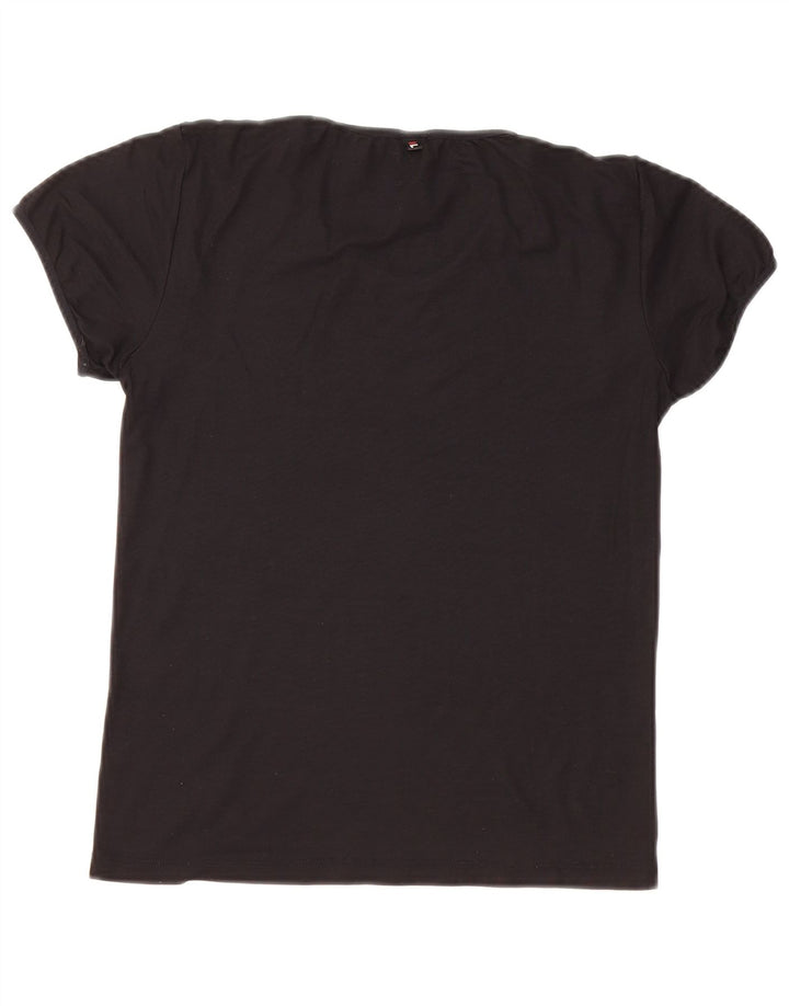 FILA Femme T-Shirt Top UK 14 Large Noir Polyamide