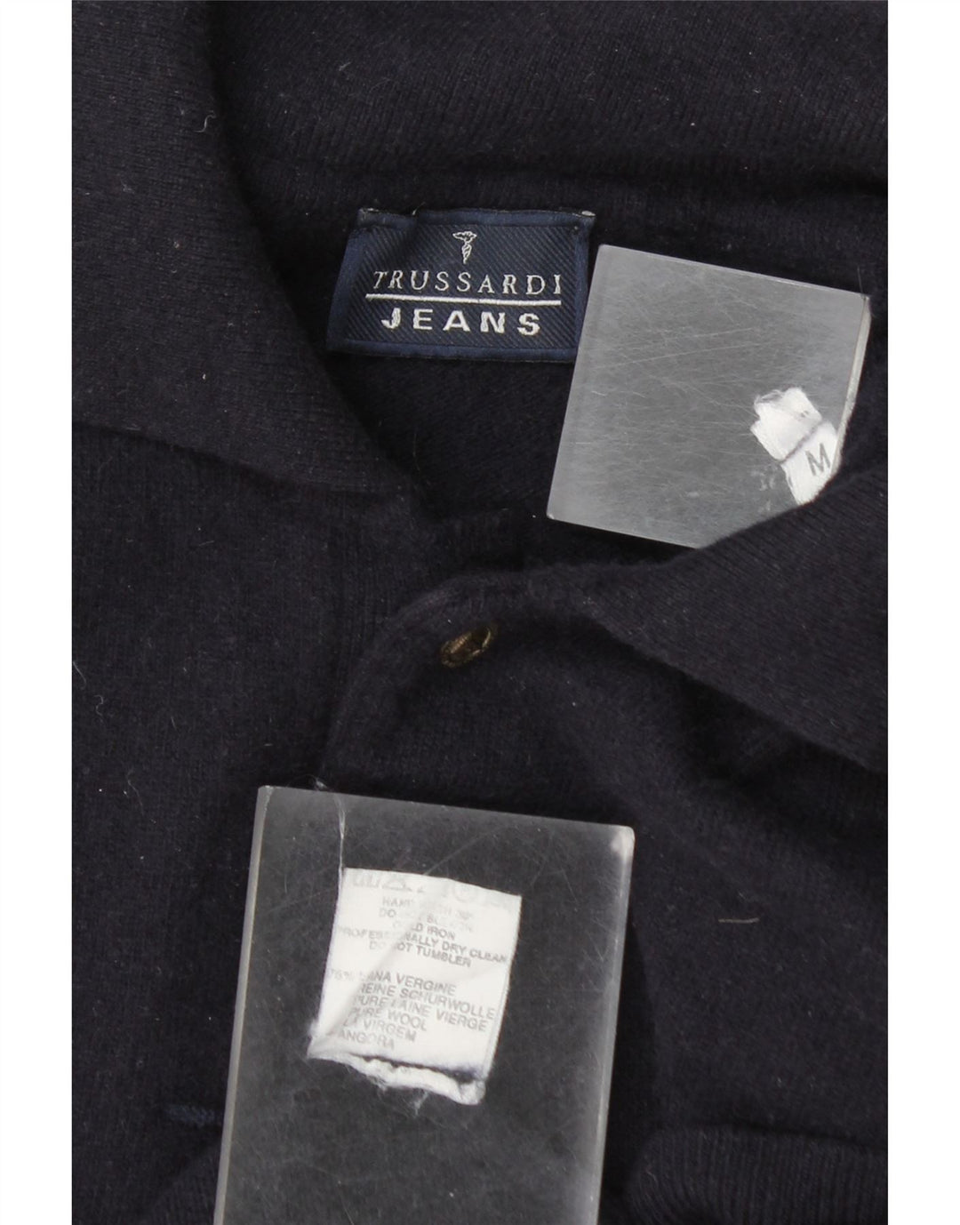 Trussardi Jeans Pull Col Polo Homme Bleu Marine Moyen Laine