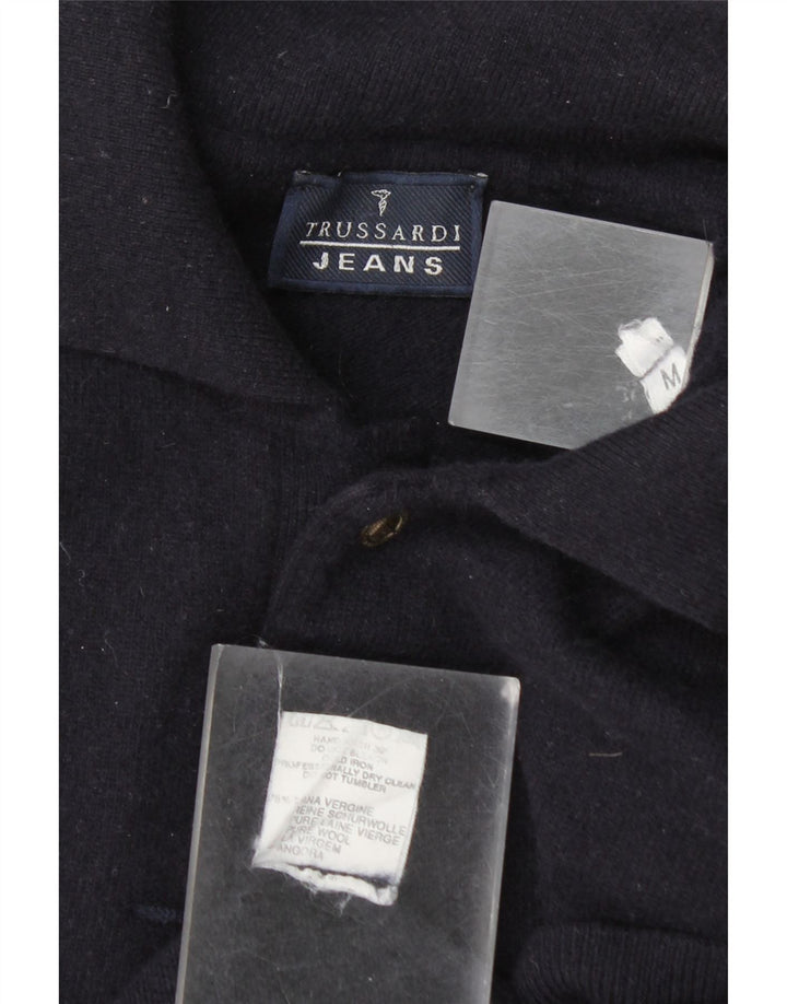 Trussardi Jeans Pull Col Polo Homme Bleu Marine Moyen Laine